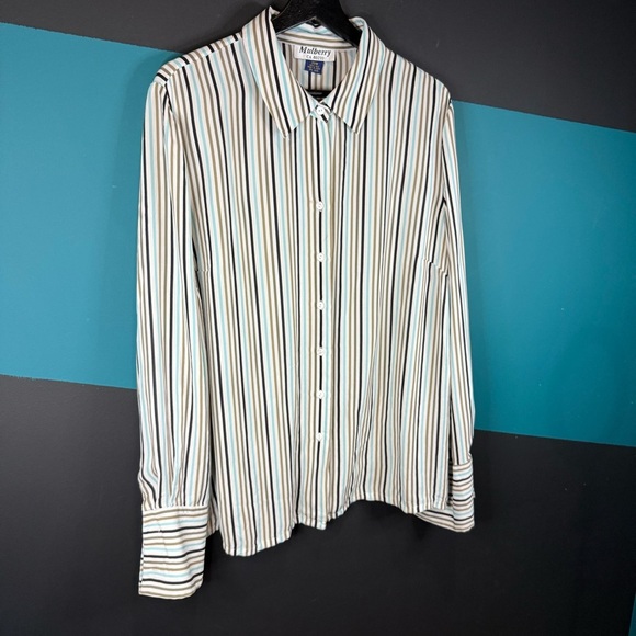 Mulberry Silk Striped Blouse in Gray and Cream - Picture 2 of 9